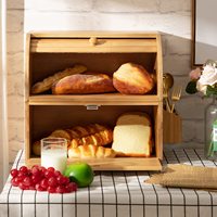 Sac à pain en bambou à 2 couches, conteneur de stockage des aliments, support à pain en bambou