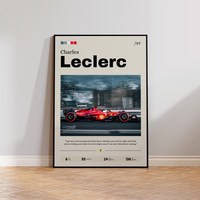 Affiche SQ Charles Leclerc Formule 1, Décoration Murale F1, Impression de Course Automobile, Illustration Grand Prix, Œuvre d'Art Peinture