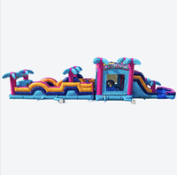 Parcours d'obstacles aquatique gonflable Teal Rippling Rush de 30 pieds pour le plaisir estival et les attractions des parcs d'attractions