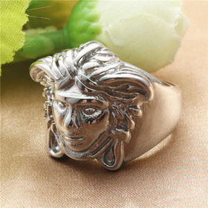European American Style Titanium Steel Women's Face <b>Ring</b> Retro <b>Silver</b> Gift Jewelry - Product Image 2