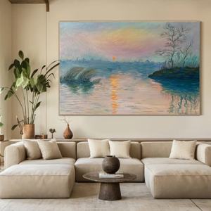 Pintura al Óleo Personalizada de Arte Minimalista Moderno, Estilo Atardecer, Arte Acuático Atmosférico, Pintura Acrílica para Hogar y Galería - Product Image 3