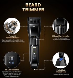 เครื่องเล็มหนวดเคราสำหรับผู้ชาย ใบมีดปรับความยาวได้ 20 ระดับ ใบมีดสแตนเลส ตัดแต่งขนบนใบหน้า กันน้ำ ใช้ได้ทั้งแบบเปียก/แห้ง ใช้แบตเตอรี่ - Product Image 3
