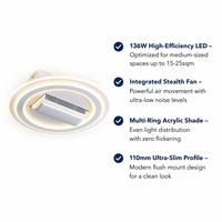 Ventilateur de plafond intelligent sans pales à commande vocale, lampe LED trois couleurs à intensité variable, ventilateur invisible silencieux pour intérieur domestique