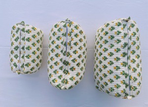 Quilted Cotton Wash <b>Bag</b> Handmade Block Print Embroidered Cosmetic Pouch <b>Toiletry</b> Travel Organizer - Product Image 6