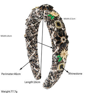 ที่คาดผมผ้าลายดอกไม้สไตล์เกาหลีแบบเรโทรประดับด้วยพลอยประกายระยิบระยับเครื่องประดับผมทอมือสำหรับผู้หญิง - Product Image 2