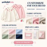 Haut en tricot à manches longues pour filles, col Peter Pan festonné motif fraise, patte de boutonnage, poignets froncés, vente en gros, OEM, ODM, marque privée