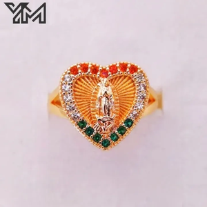 Anillo Ovalado de Guadalupe Inspirado en la Fe, Chapado en Oro con Piedras Multicolores, Anillo Amuleto <span class=keywords><strong>para</strong></span> <span class=keywords><strong>Mujer</strong></span>, Venta al Por Mayor - Product Image 3
