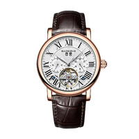 Jam tangan Skeleton pria, arloji mekanik Tourbillon, Gaun hari tanggal otomatis