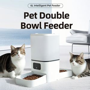 Distributeur de nourriture intelligent pour animaux de compagnie avec caméra, télécommande Wi-Fi/application, double bol de 6 L, grande capacité, en acier inoxydable, pour chats et chiens - Product Image 2