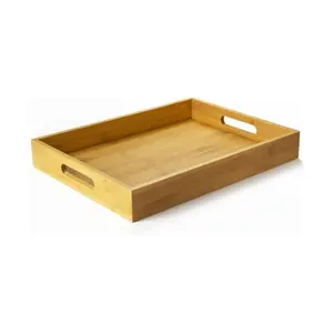 Hot Selling Bamboo Wood Serving Tray With Handles Rectangle Home Decorative Wooden Tray For Dishes