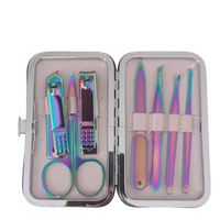 Kit de Manucure et Pédicure Professionnel Portable en Acier Inoxydable Arc-en-ciel 15 Pièces Qualité Supérieure Marque Blanche Export B2B
