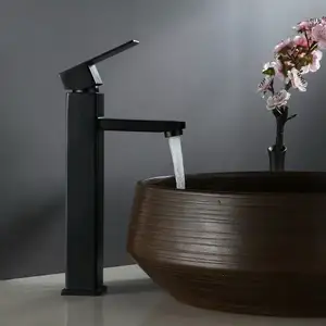 Robinets mitigeurs de lavabo carrés plaqué noir, pour salle de bains, en acier inoxydable, de bonne qualité, pièces