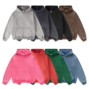 Sweats à capuche en molleton vierge surdimensionné à logo personnalisé sans ficelle broderie poids lourd vêtements de rue sweats à capuche pour hommes lavage à l'acide uni - Product Image 2
