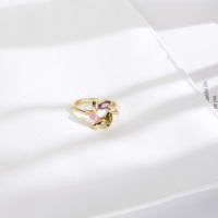 Fabrication de bijoux fantaisie en gros, bague en zircone colorée plaquée or, adorable hibou rose, bagues colorées pour femmes, cadeau de bijoux