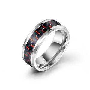Anillos de acero inoxidable plateados, azules y rojos con incrustaciones de fibra de carbono, alianzas de boda para hombres y mujeres SA1056 - Product Image 5