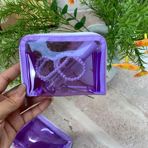 Instagram-worthy transparent PVC coin <b>purse</b>, girly small square clutch bag, taro purple makeup and lipstick organizer. - Product Image 1