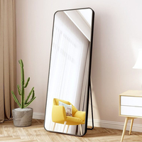 Grand miroir rectangulaire sur pied avec cadre métallique pour dressing et maquillage, à poser au mur ou à laisser appuyer au sol