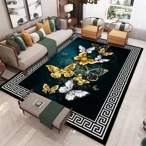 批发定制毛绒水晶天鹅绒现代蝴蝶设计户外客厅3d印花地板地毯