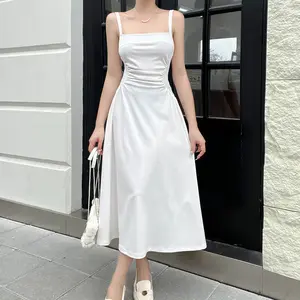 Không Tay Cổ Áo Vuông Đẹp Buổi Tối Ăn Mặc Một Dòng Thanh Lịch Giản Dị Dresses Mùa Hè 2023 Phụ Nữ Quần Áo