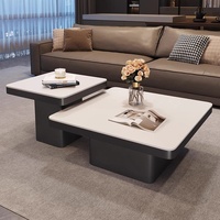 Table basse carrée minimaliste italienne haut de gamme moderne, bois massif, cadre en acier inoxydable, combinaison de plaques en pierre, petit appartement