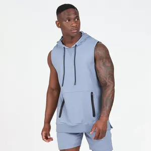 Streetwear Supplier Wholesale Men's Custom Sports Gym Breathable Hoodie Zipper Pocket Sleeveless Hoodie