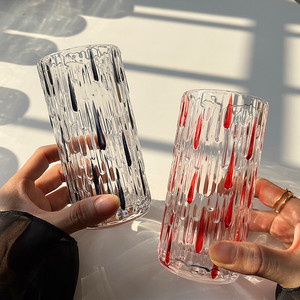 Tasses en verre colorées peintes à la main, style pluie et rosée, design tendance pour la maison, idéales pour les boissons et les jus - Product Image 1