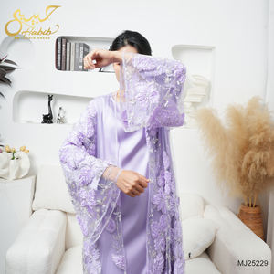 EID ramazan Habib mor boncuklu Abaya Femmes Robe Musulmane toptan lüks 2 parça Abaya üreticileri - Product Image 2