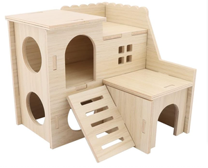 Petit hamster labyrinthe maison en <span class=keywords><strong>bois</strong></span> maison toboggan amusant <span class=keywords><strong>cabane</strong></span> à deux étages pour gerbille naine souris souris Rat petits animaux - Product Image 2