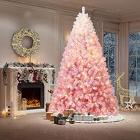 Hochwertiger Künstlicher Rosa Weihnachtsbaum mit Weißer Schneeoptik, Faltbar, 1200 LED-Lichter, Batteriebetrieben, Vorbeleuchtet