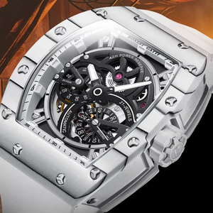 Reloj Mecánico para Hombre, Caja de Acero Inoxidable Tonneau, Correa de Silicona, Esqueleto Automático, Cristal de Zafiro, Esfera de 40 mm, Lujoso - Product Image 3