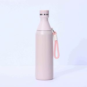 Minimalist Stainless Steel Vacuum <b>Flask</b> 500Ml Double Wall Insulated With Rope Travel Bottle White Pink Lid - Product Image 3
