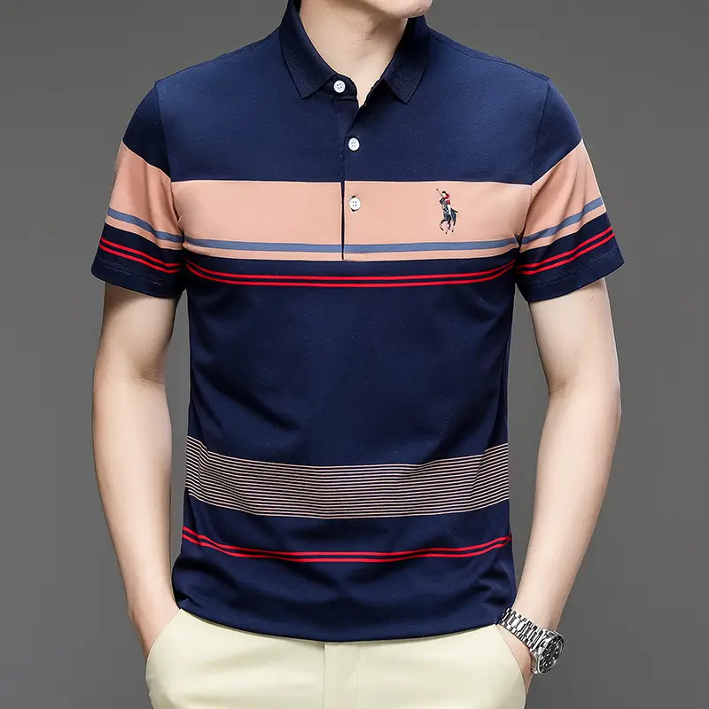 Fashion embroidery LOGO bowling polo shirts family matching polo shirt custom Men striped t shirt