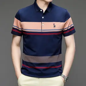 Mode Borduurwerk Logo Bowling Poloshirts Familie Bijpassende Poloshirt Custom Mannen Gestreepte T-Shirt