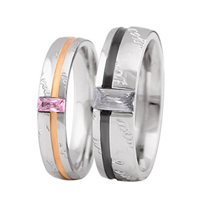 Fine <b>Rings</b> Couple <b>Set</b> Geometric Design Channel Setting Pink And Clear Stone Unisex Gift Jewelry - Product Image 1