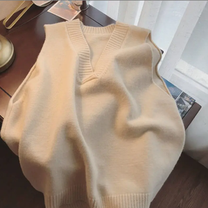 Gilet Maglione con Scollo a V da Donna, Versione <span class=keywords><strong>Senza</strong></span> <span class=keywords><strong>Maniche</strong></span>, Semplice, Stile Collegiale, Vestibilità Ampia, Elegante - Product Image 4