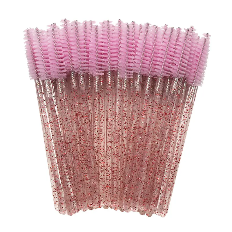 नई गुलाबी बरौनी ब्रश Spoolie एक्सटेंशन प्लास्टिक सिलिकॉन डिस्पोजेबल काजल Wands
