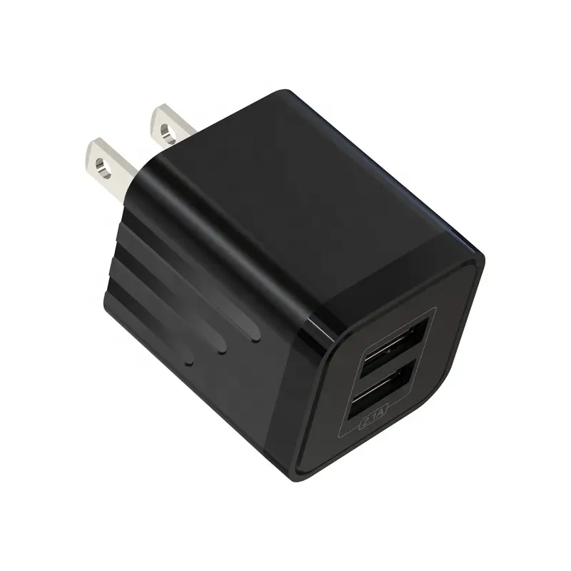Wholesale Certified Double usb port PC fireproof mobile phone charger 12w 100-240V 5V 2.4A black wall charger