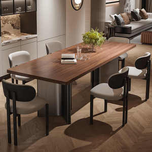 Einfacher, moderner, retro und antiker Stil, Kombination aus Nussbaum farbener Steinplatte, Esstisch und Stuhl - Product Image 2