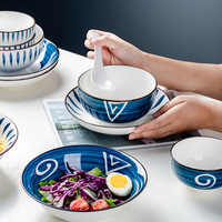 Ensemble de bols à riz tendance de style japonais, motif végétal, avec décor sous glaçure à l'écriture Chia-Grass Oracle-Bone, compatible micro-ondes, vaisselle