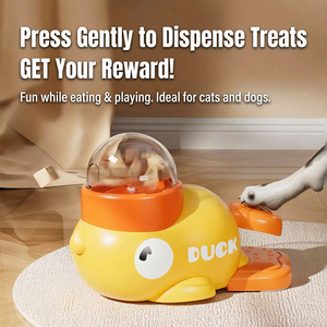 Dispensador de Plástico Interactivo para Entrenamiento <span class=keywords><strong>Cognitivo</strong></span> con Dispensación Automática de Snacks Liofilizados, Diseño de Pato Amarillo, Comedero para Perros y Gatos - Product Image 4