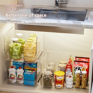 현대 아크릴 투명 캐비닛 보관 상자 플라스틱 직사각형 데스크탑 주최자 쌓을 수있는 주방 제품 용기 - Product Image 5