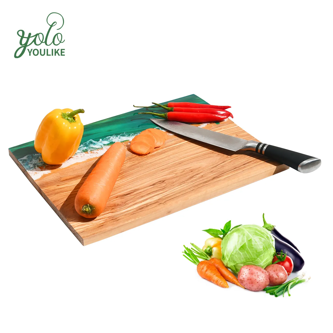 Wholesale Personalized Double Sided Olive Wood And Epoxy Resin Cutting Serving Board 16 x24 For Countertop