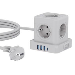 ปลั๊กพ่วงแบบใหม่ 5 ช่อง ป้องกันไฟกระชาก พร้อมพอร์ต USB 3 ช่อง และพอร์ต Type C 1 ช่อง รองรับกระแสไฟ 16A มาตรฐาน EU สายยาว 1.5 เมตร - Product Image 3