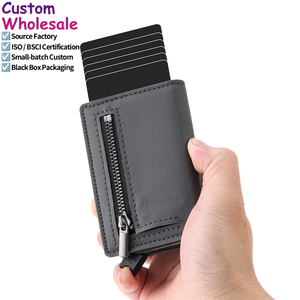 Casekey Wholesale Slim Trifold Nappa Real Leather Popup <b>Wallet</b> Case Minimalist Smart <b>Wallet</b> Coin Magnetic Closure Card <b>Holder</b> - Product Image 1
