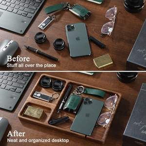 Organisateur de table de <span class=keywords><strong>chevet</strong></span> et de bureau en bois de noyer, plateau à bijoux et plateau de rangement polyvalent avec fente pour câbles, pour hommes et papas - Product Image 5