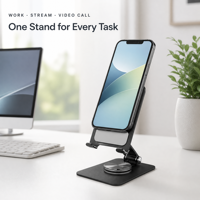 Support de téléphone rotatif à 360 degrés, support de bureau pliable en alliage, base pivotante en acier au carbone, réglable pour téléphone et tablette