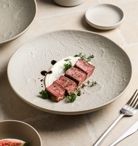 Plato Redondo <span class=keywords><strong>de</strong></span> Cerámica Hecho a Mano, Plato Plano para Cena, Plato para Filete Estilo Occidental, <span class=keywords><strong>Vajilla</strong></span> Premium para Restaurante, Cocina Casera, Comida Elegante - Product Image 5