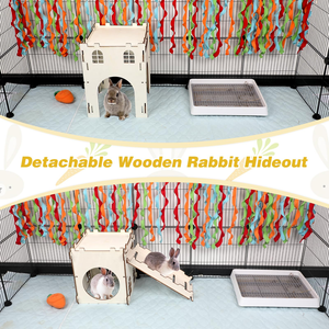 Istana kelinci lembut kayu Hideout Split balkon dalam ruangan multicerita menara panjat tangga berventilasi rumah kokoh untuk anjing kucing - Product Image 6
