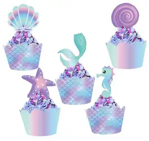 40pcs Mermaid Theme Party Decorations Mermaid Cake Topper for Under the Sea Party