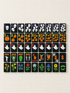 Ensemble de Mahjong de Luxe <span class=keywords><strong>Noir</strong></span> Mat Halloween 166 Tuiles avec Motifs Araignée <span class=keywords><strong>Orange</strong></span>, Crâne, Crak, Fantôme, Bam, Sac en Velours, Cadeau - Product Image 1